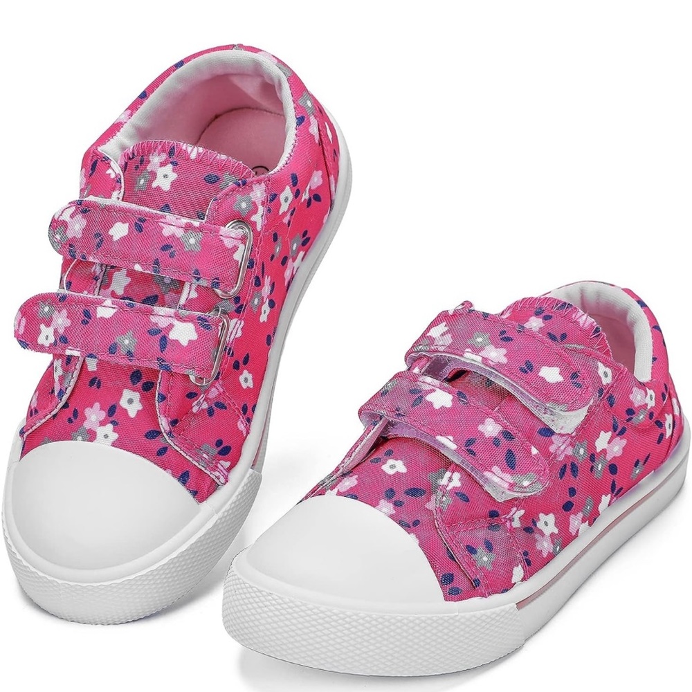 Toddler Girls Sneakers Kids Dual Adjustable Strap Canvas Shoes Pink Floral